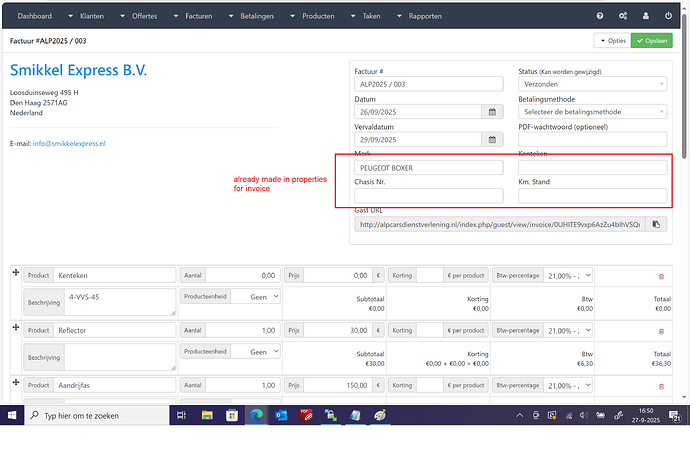 invoice properties